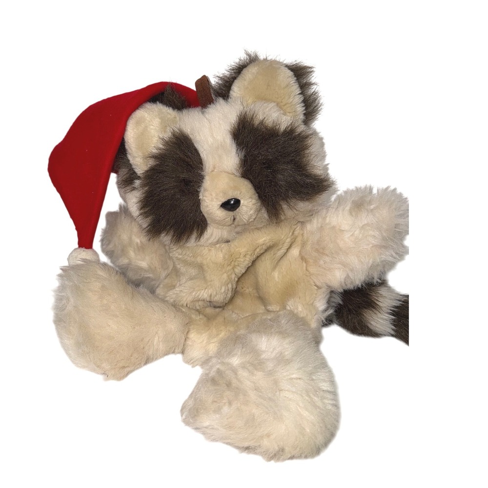 Vintage Christmas Raccoon Santa Hat Plush QSF609-2
